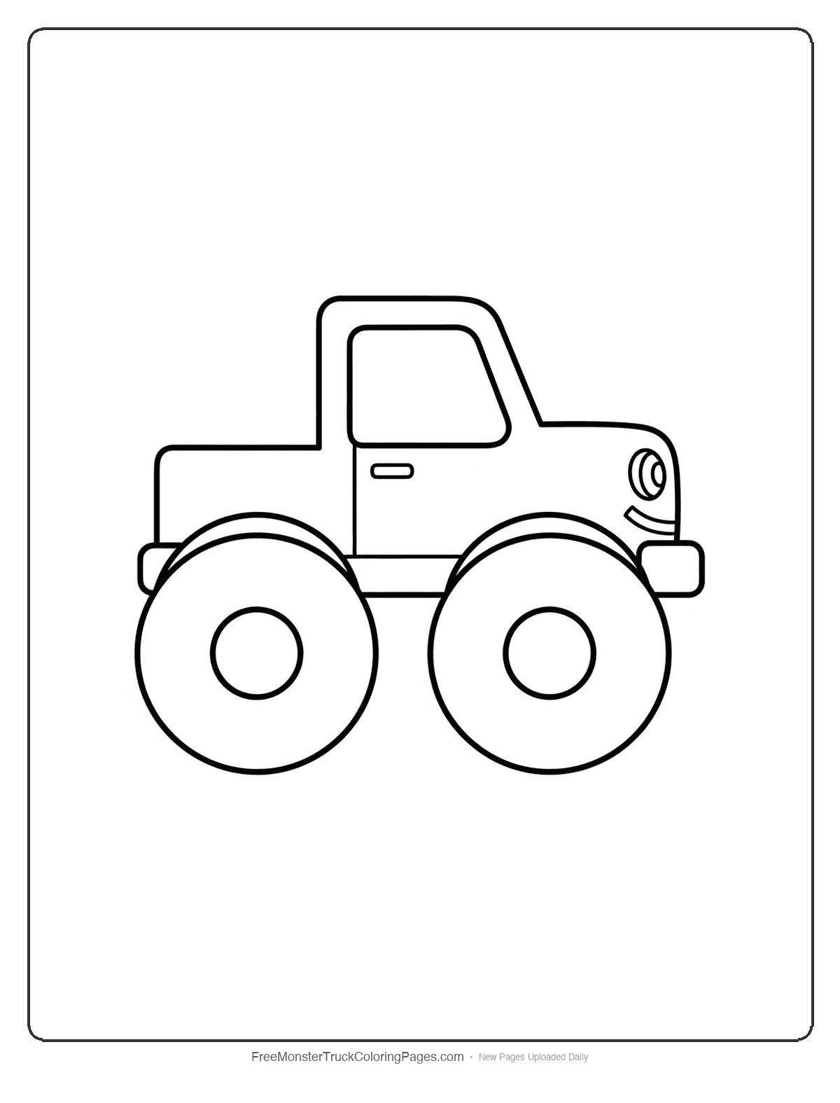 Happy monster truck coloring page with friendly face and simple shapes designed for young children