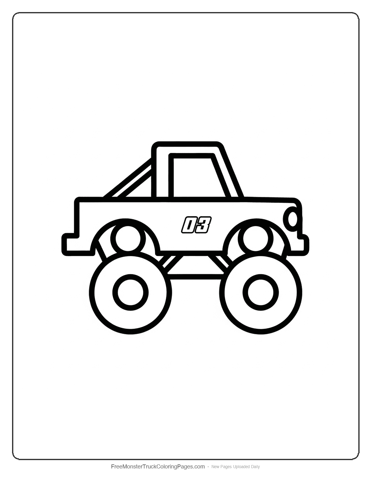 Simple monster truck coloring page with basic racing design and large wheels for young children